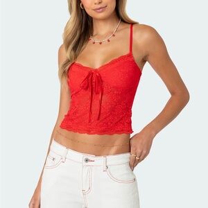 Edikted Cami Sheer Lace Tank Top Red new with tags NWT size XS
